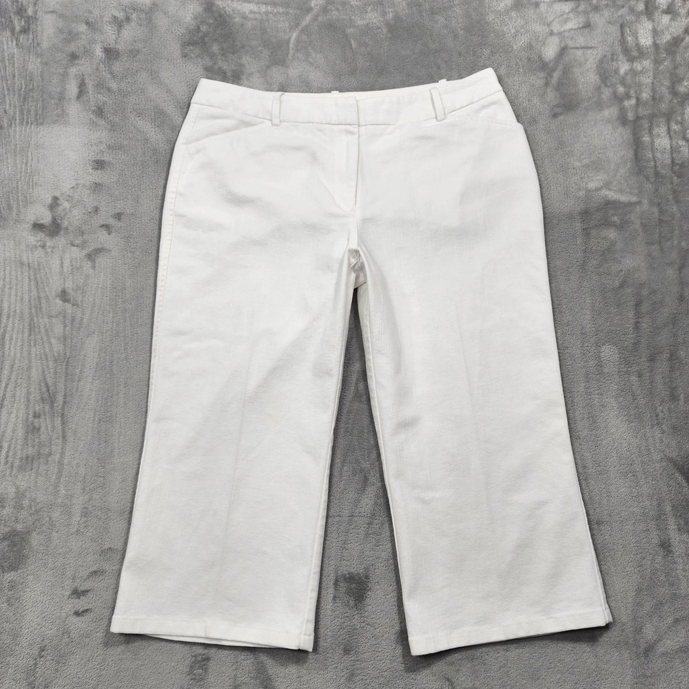 Vintage Worthington Pants Women 12P PETITE White Twill Capri Crop Stretch Casual